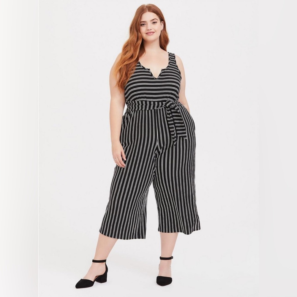 NEW Torrid Black White Stripe Rib Culotte Midi Jumpsuit 1x